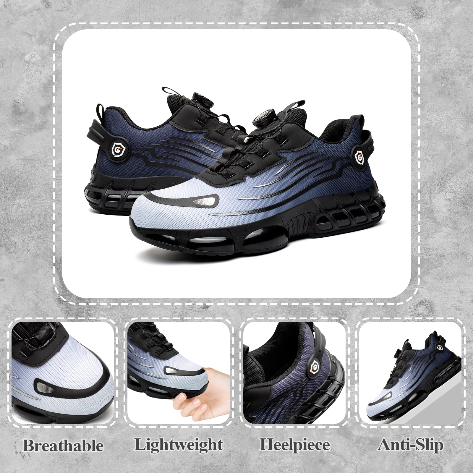 GemChve Scarpe Antinfortunistiche Uomo Donna Leggere Traspiranti Sneakers Antiscivolo Scarpe Sicurezza con Punta in Acciaio Regolazione Rapida dei Lacci 36-46 EU
