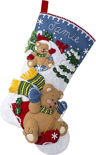 Bucilla 89555E - Kit de fabricación de calcetines de 18 pulgadas, osos de trineo, perfecto para manualidades y manualidades, 89555E