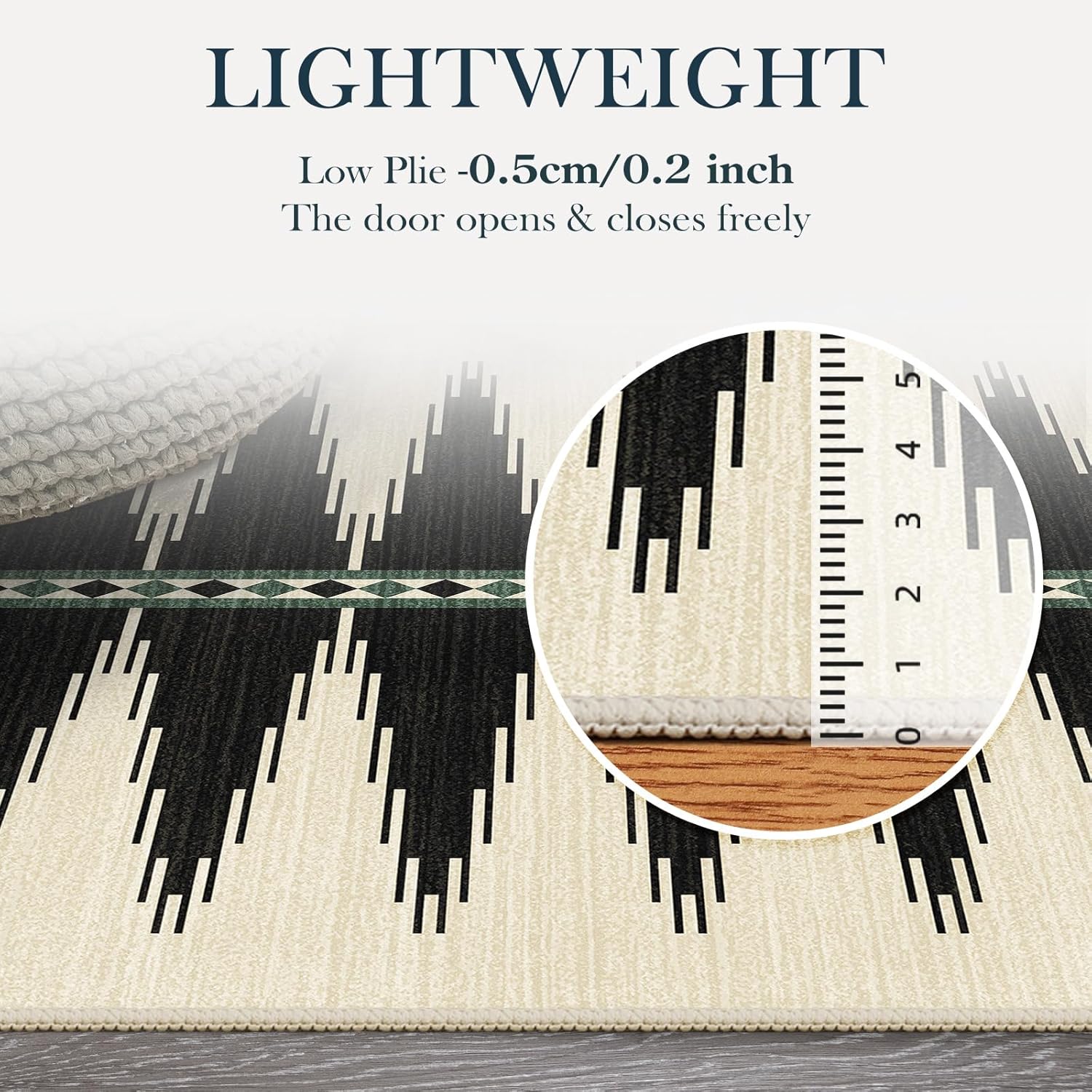 Lahome Modern 2x6 Runner Rug, Washable Black Rug Runners for Hallways Non Slip Kitchen Non Skid, Neutral Print Ultra-Thin Carpet Runner for Bathroom Hallway Bedroom (Black, 2'x6')