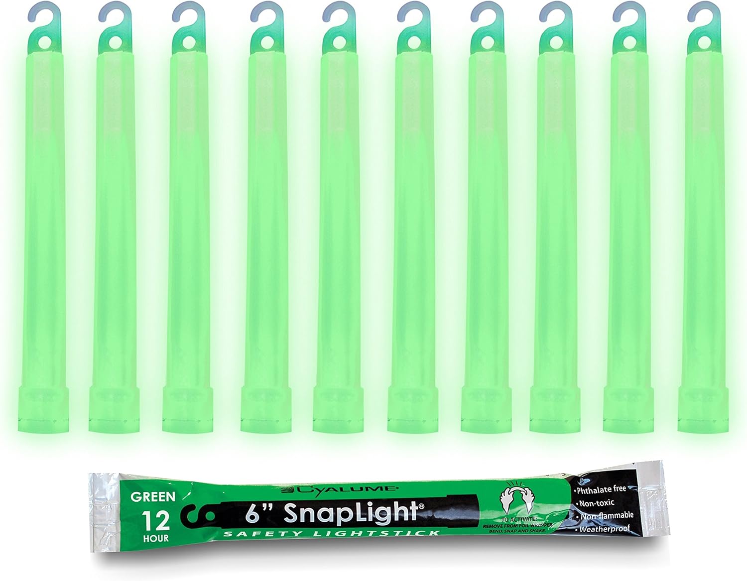 Cyalume Green Glow Sticks Premium Bright 6” SnapLight Sticks with 12