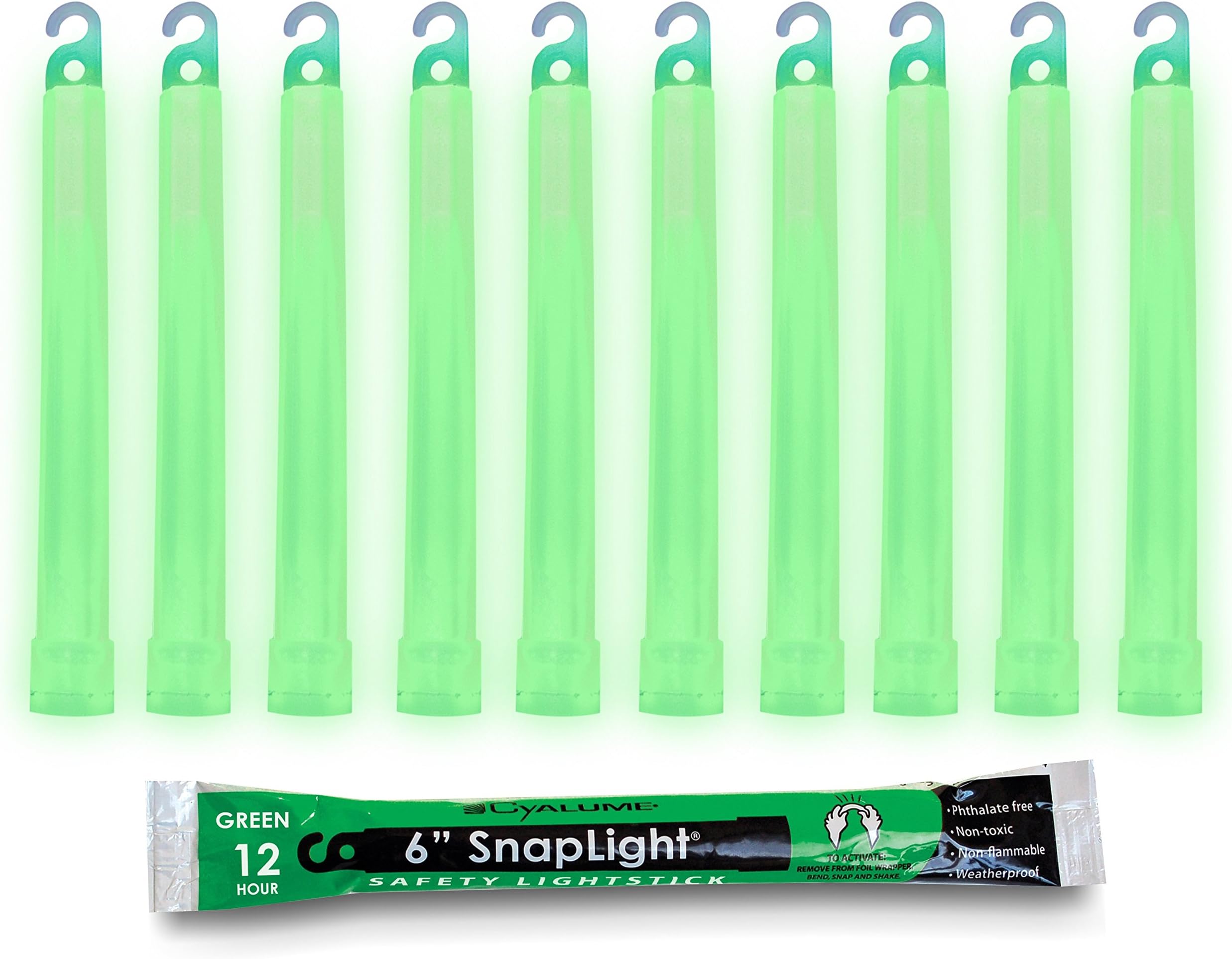 Cyalume Glow Sticks Military Grade Lightstick - Premium Green 6” SnapLight Emergency Chemical Light Stick with 12 Hour Duration (Bulk Pack of 10 Chem Lights)