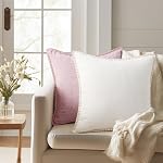 DecorUhome Crème d'automne blanc Chenille Couvertures d'oreiller 18x18 Ensemble de 2 | Ferme moderne Boho Velvet housses décoratives oreillers, housses de coussin Cas d'oreiller avec bord pointu pour canapé-lit à la maison