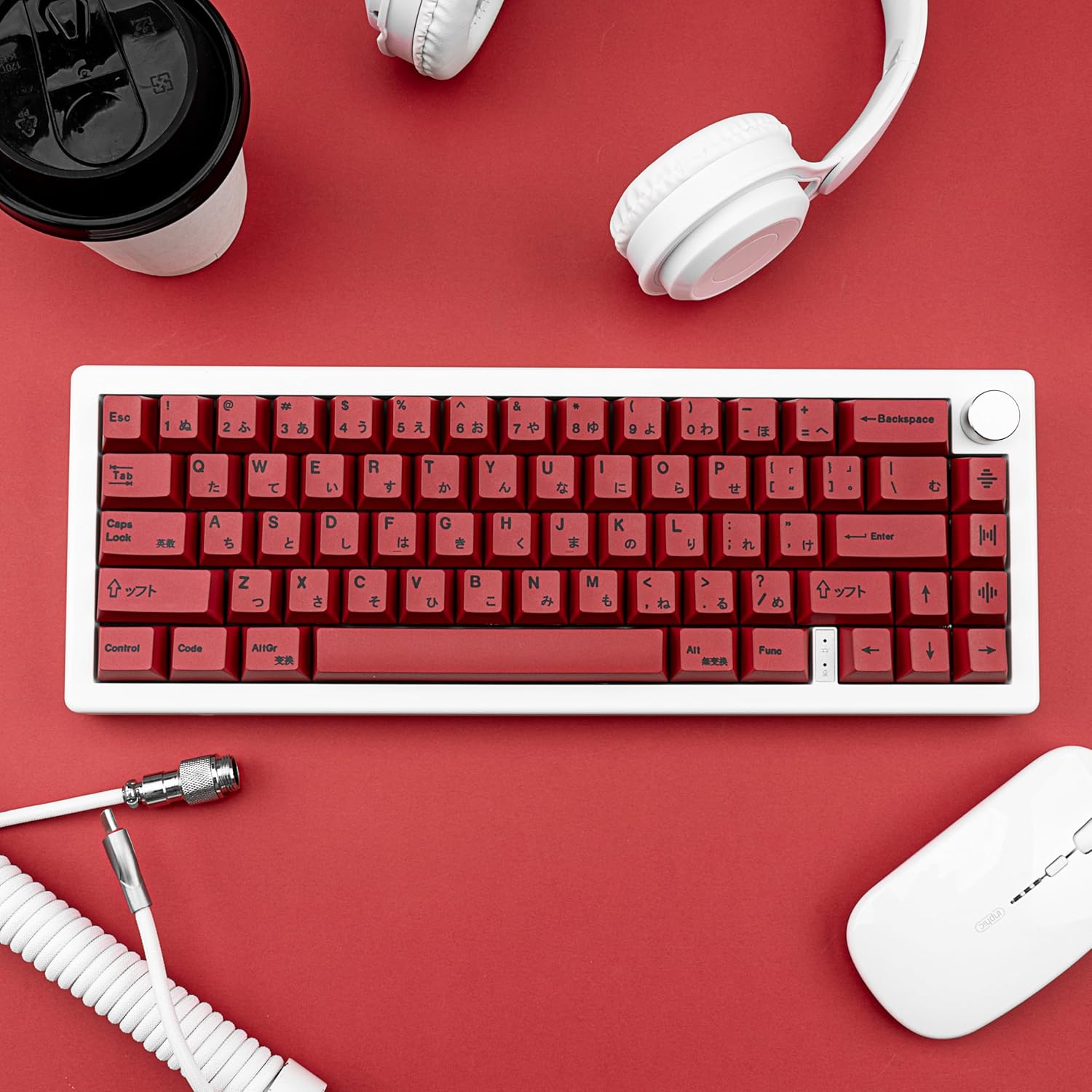 140 Keys PBT Japanese Keycaps Cherry Profile Key Caps DYE-Sub Red Keycap Minimalist Style Customized Keycaps Set Compatible with Cherry MX Switches Mechanical Keyboards