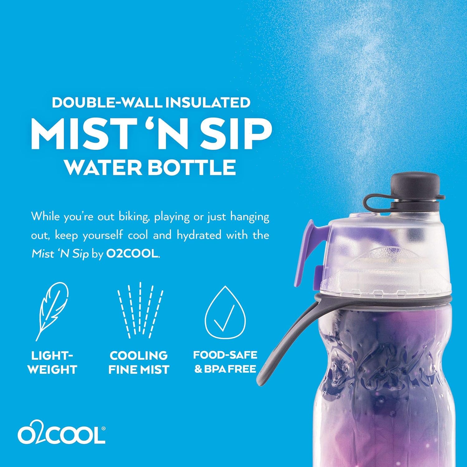 Celestial Purple Insulated Plastic Sports Water Bottle with Misting Function - 20 oz