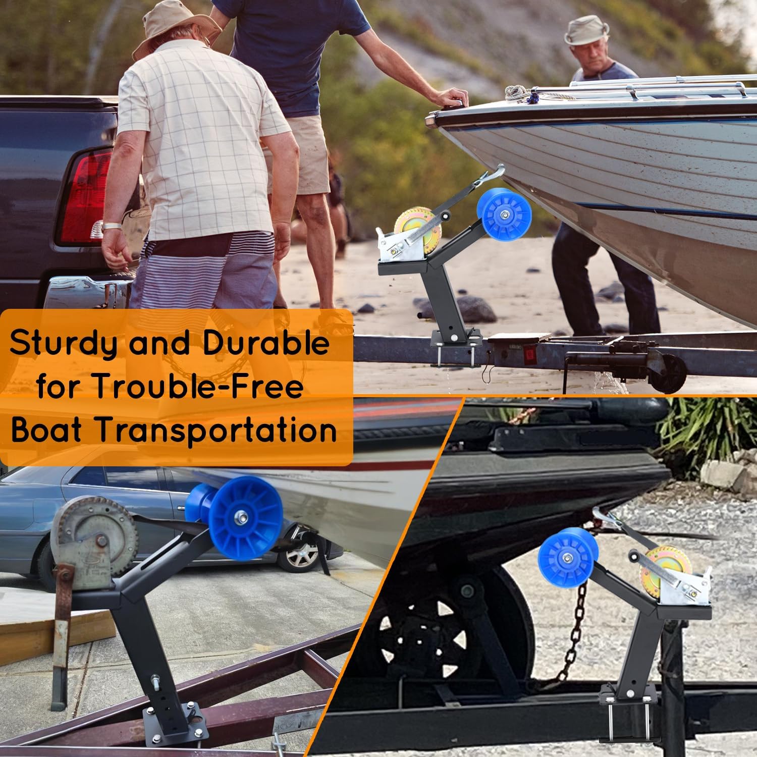 Up/Down Adjustable Boat Trailer Winch Post with Towing Winch, Winch Stand with Roller for 3" to 4" W x 4" H Trailer Tongue, Boat Trailer Winch Stand for Speedboats, Fishing Boats & Motorboats