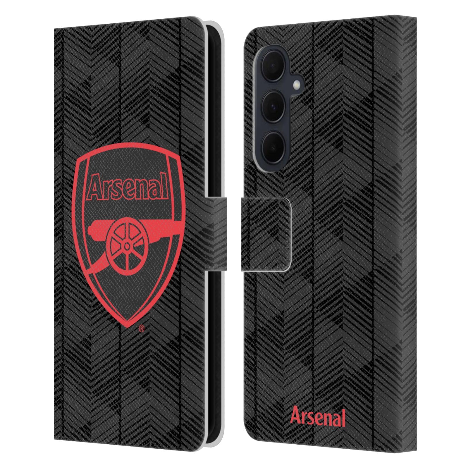 Head Case Designs Officially Licensed Arsenal FC Black Crest and Gunners Logo Leather Wallet Case Compatible with Samsung Galaxy A35 5G
