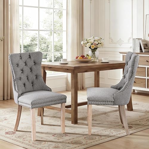 Miniatura 98 de Juego de 6 sillas de comedor de cuero, sillas laterales con respaldo alto, silla lateral tapizada moderna con anillo trasero de botón, patas de negro