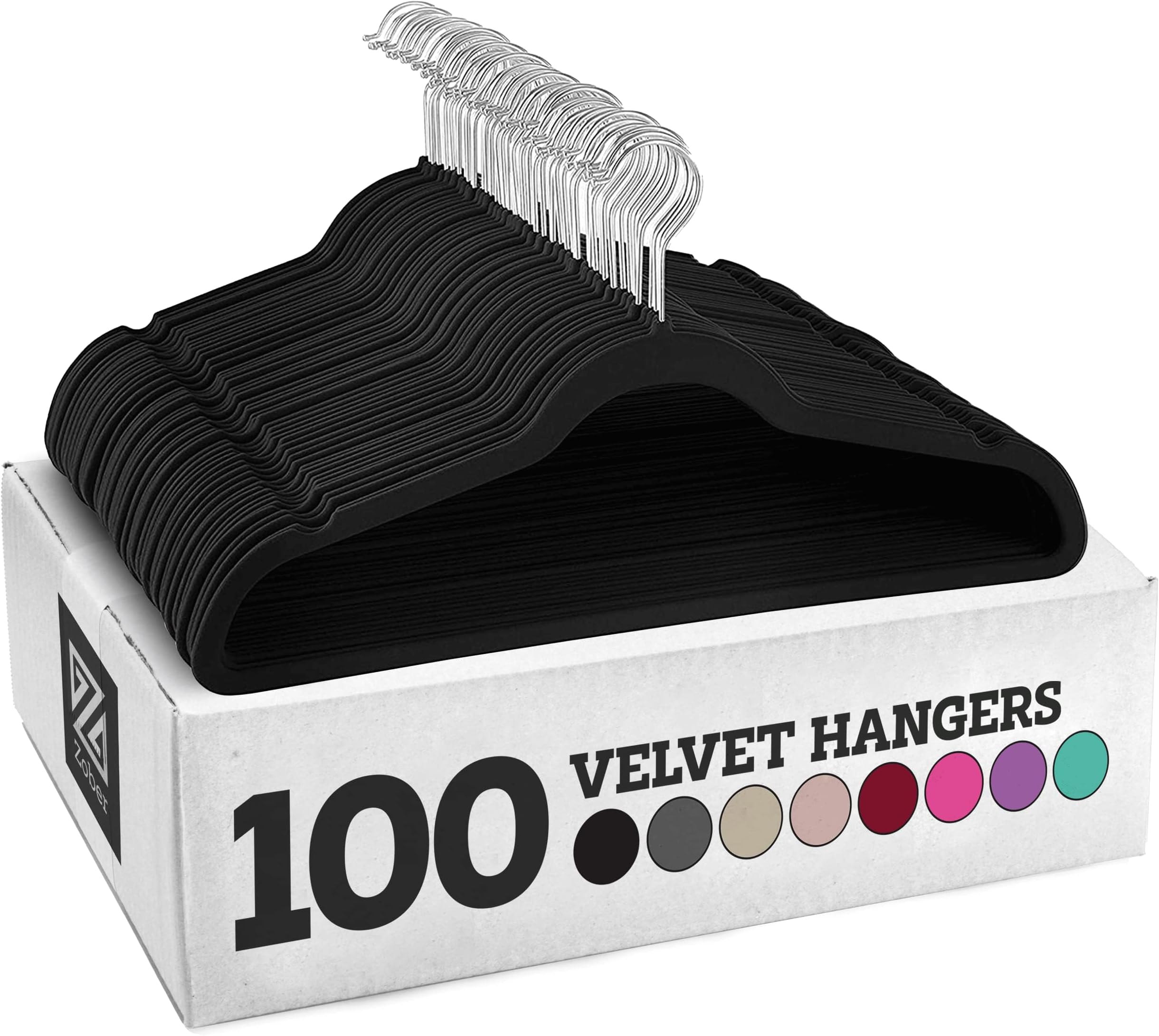 ZOBER Non-Slip Velvet Hangers - Suit Hangers (100 Pack) Ultra Thin Space Saving 360 Degree Swivel Hook Strong and Durable Clothes Hangers Hold Up-to 10 Lbs, for Coats, Jackets, Pants, Dress Clothes