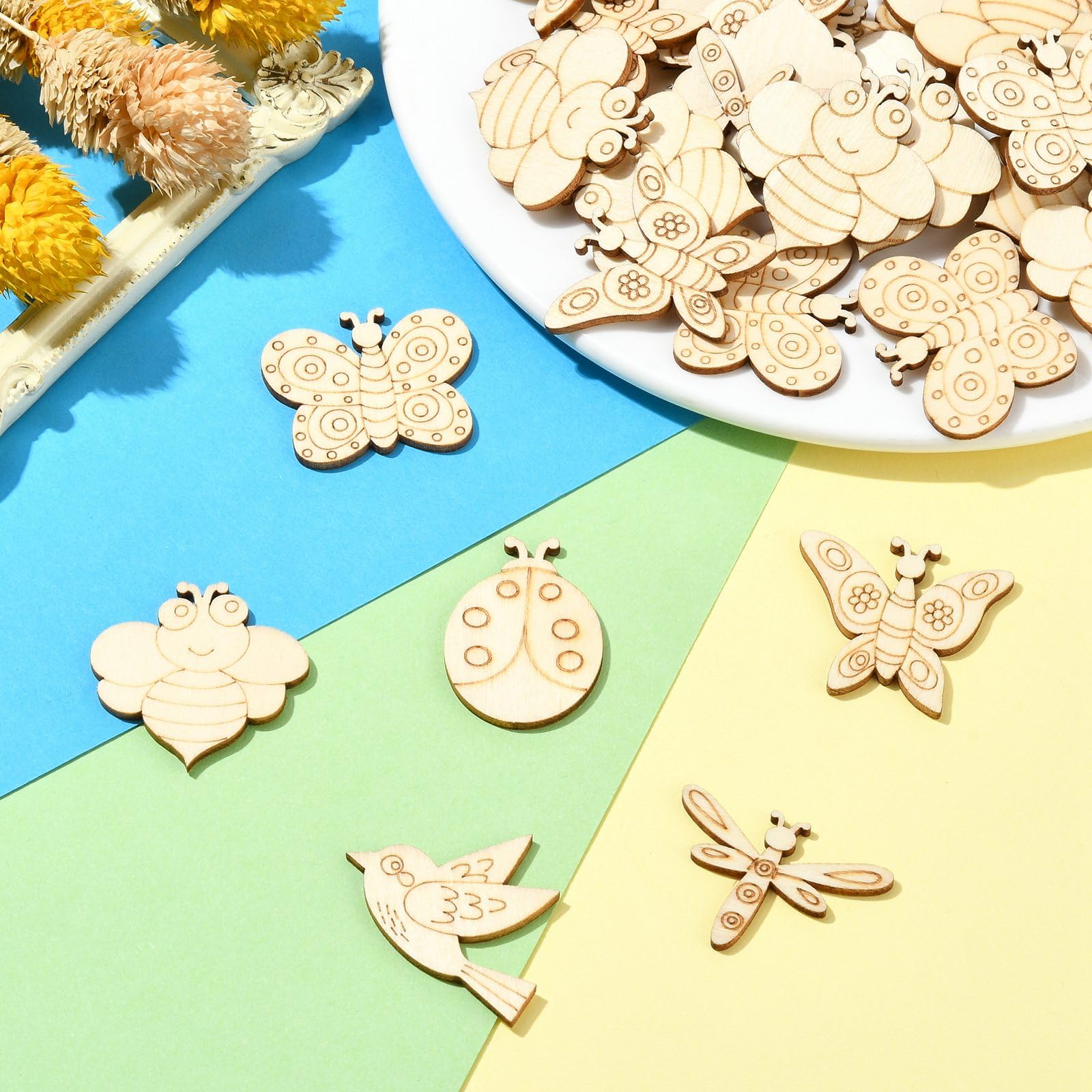 UR URLIFEHALL 200 Pcs Unfinished Wooden Cutouts Insect Butterfly Bird Shapes Wooden Craft Embellishments for DIY Scrapbooking Decoration - Image 4