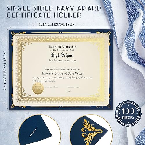 Miniatura 2 de Juego de 100 juegos de papel para certificado de una sola cara con borde de lámina dorada para cubiertas de certificados de 8.5 x 11 pulgadas,