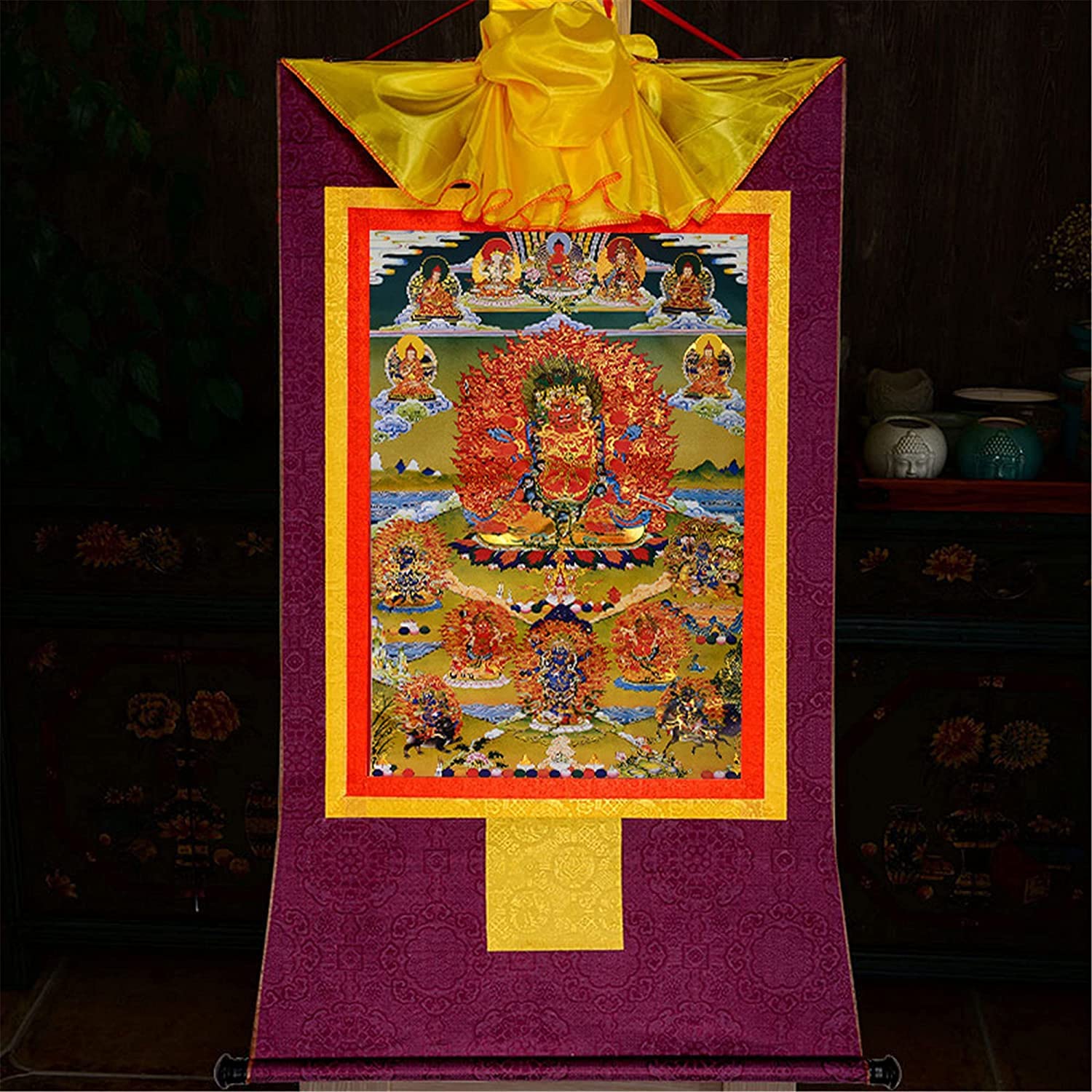 Hayagriva, buddyjski brokat Thangka(Purple,Large(85cm*63cm))