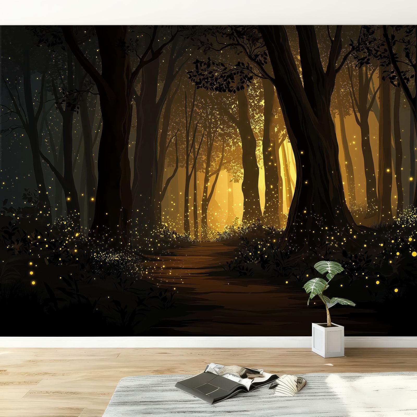 Papel Pintado Mural Dibujos Animados Bosque Luciérnagas 250An x 175Al cm, Decoración de Pared Fotográfica Anime para Salón Dormitorio Oficina Habitación Infantil - Poster Mural Fácil de Instalar