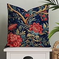 Vista 1 de Funda de almohada estilo chino floral botánico azul marino, burdeos, dorado, funda de almohada asiática de 20 x 20 pulgadas, funda de almohada