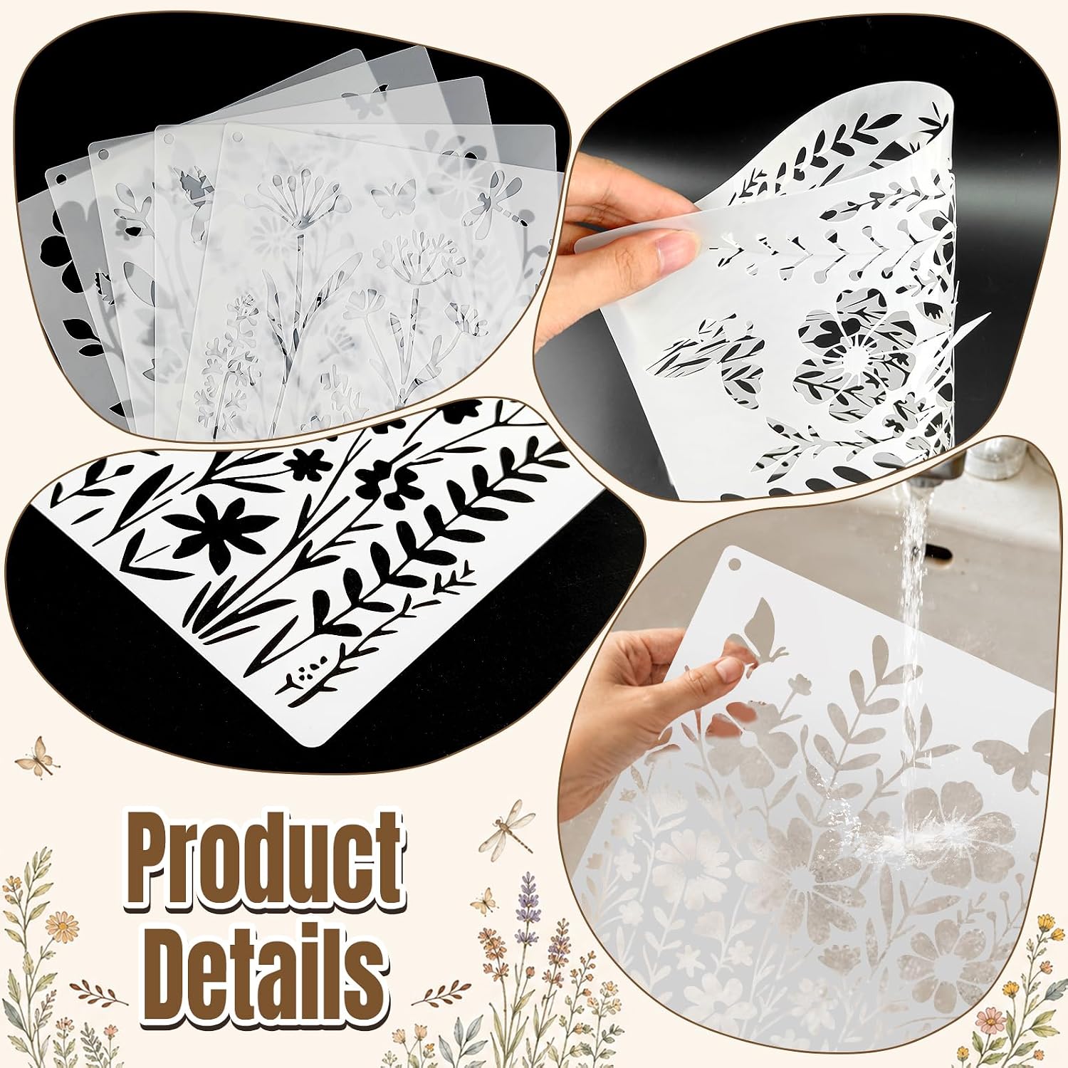 Large Wildflower Stencils 9-Pack, 11x14.5in Reusable