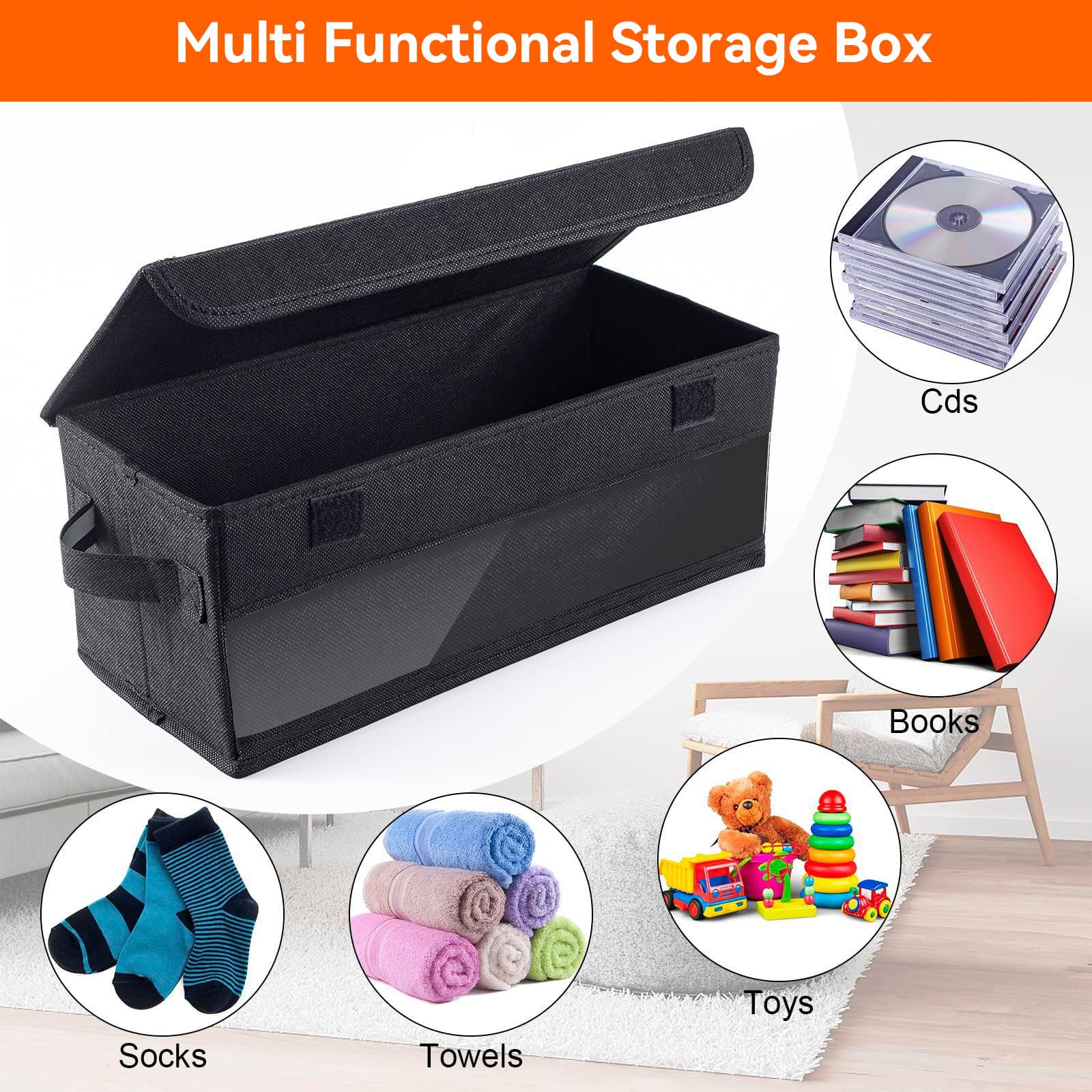 Scatola Porta CD con Coperchio,porta cd portatile Con finestra di visualizzazione,Contenitori Impilabili con Coperchio Pieghevole per 32 CD per Casa e Auto, Nero