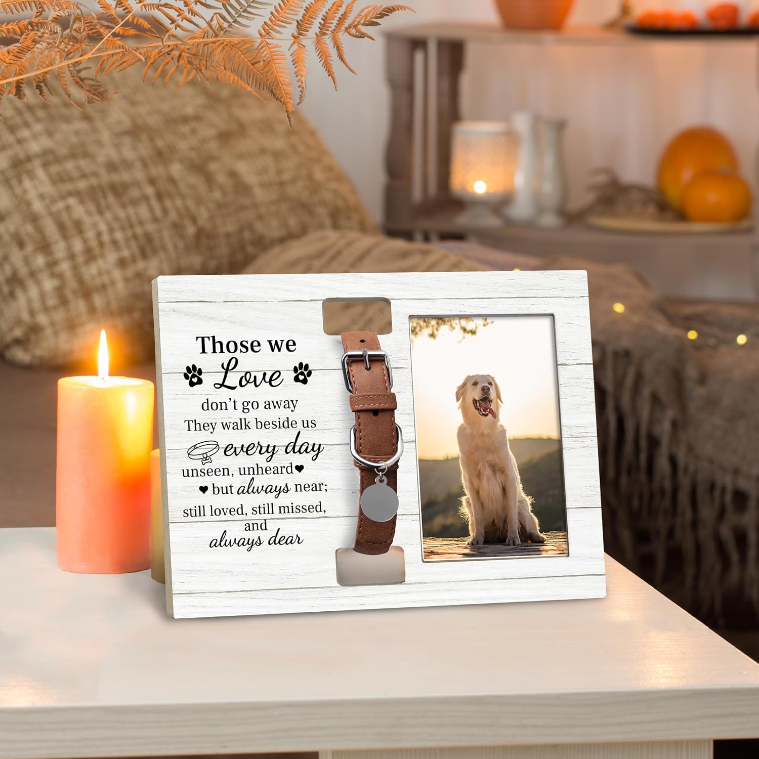 Pet Cat Dog Memorial Loss Sympathy Gifts for Loss of Dog, Cat Dog Pet Memorial Picture Frame with Collar Holder,Those We Love Don't Go Away Picture Photo Frames for Dogs that Passed,4x6 Photo image 5