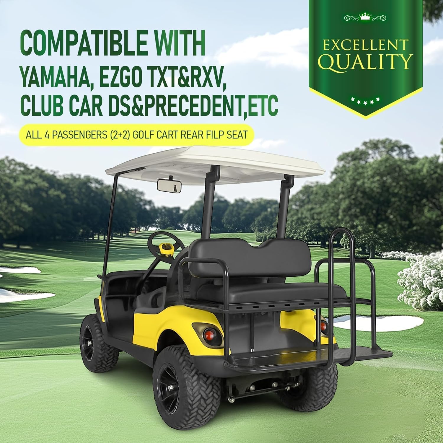 WUTIST Golf Cart Seat Bottom & Seat Backrest Compatible with Yamaha/EZGO TXT & RXV/Club Car DS & Precedent and Other 2+2 Passengers Golf Cart with Rear Flip Seat