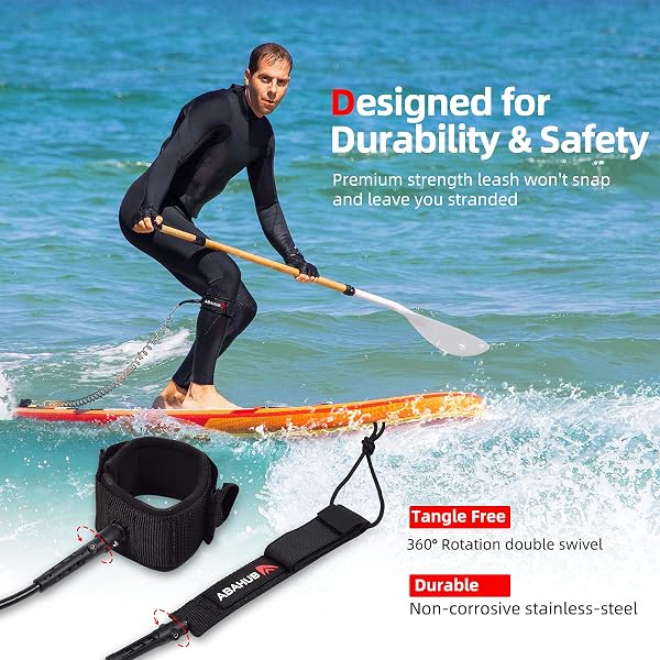 Abahub SUP Guinzaglio, Accessori SUP, Guinzaglio Tavola da Surf SUP Safety Line, Nero/Blu/Arancione/Verde/Giallo/Bianco/Trasparente/Rosso 10ft 7mm Guinzaglio per Adulti - 3