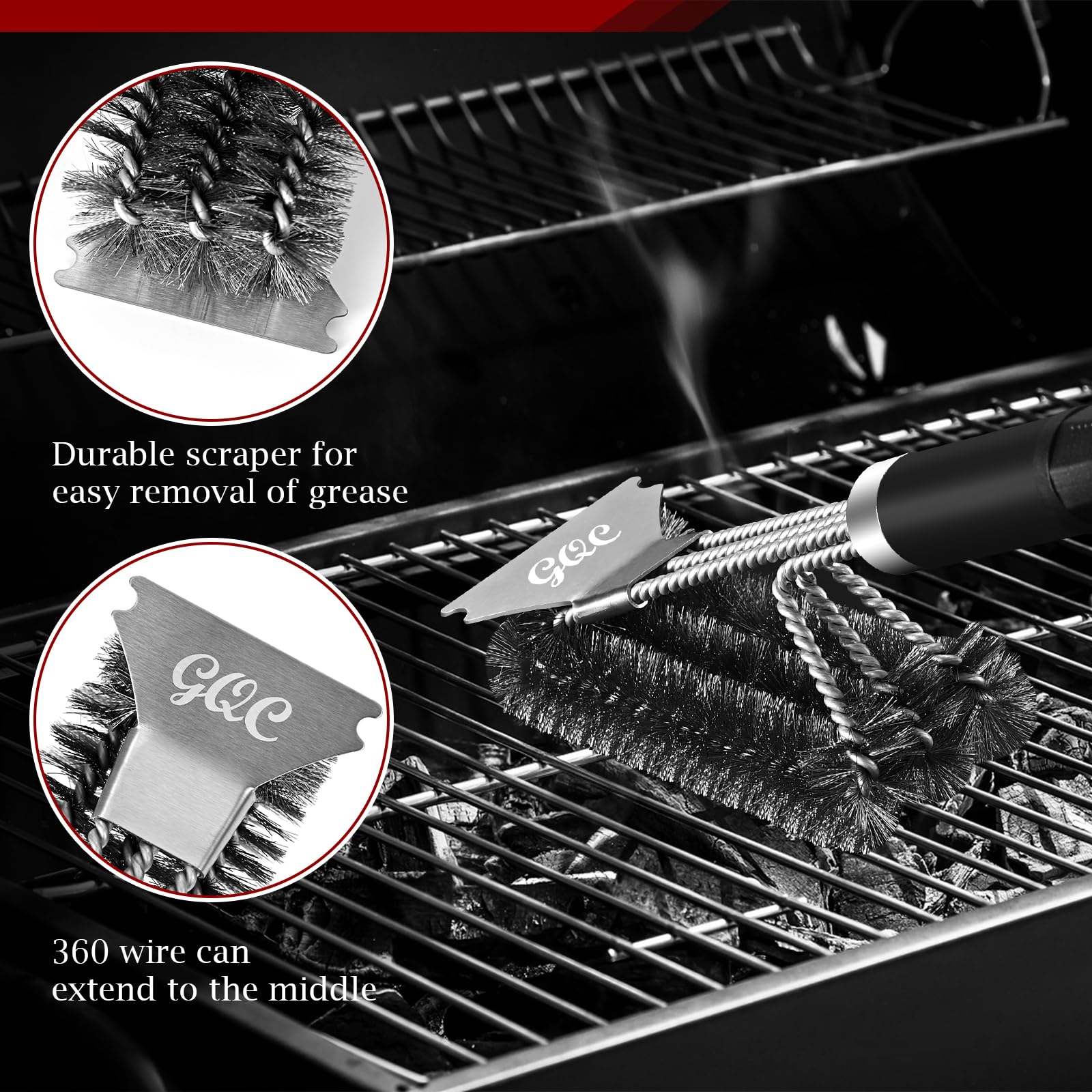 Spazzola Per Barbecue 3 In 1 | Con Raschietto In Acciaio | Manico Lungo 45 Cm | Pulizia Profonda - Foto 2