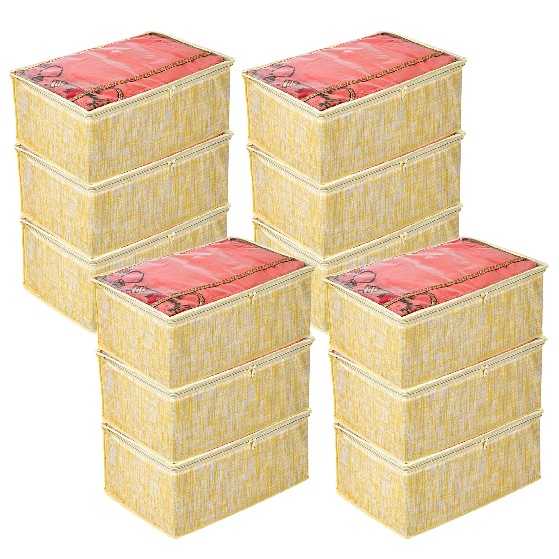 Kuber Industries Saree Storage Bag | Clothes Storage Bag | Wardrobe Storage Bag | Cloth Storage Organizer | Top Visible Window Saree Bag | Jute-Printed | 9 Inch | Pack of 12 | Yellow (B0CTMRZSS3) Amazon Price History, Amazon Price Tracker