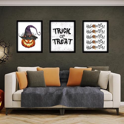 Miniatura 5 de Whaline 9 impresiones artísticas de pared de Halloween de 8 x 10 pulgadas, diseño de murciélago de calabaza, decoración de Halloween, impresiones