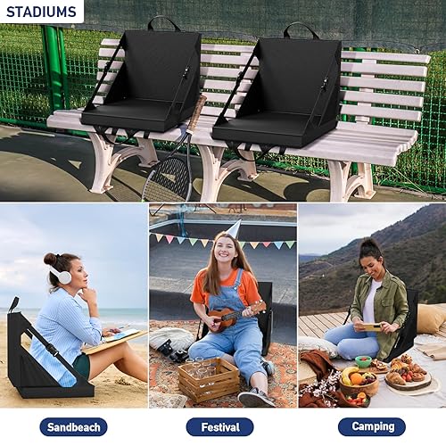Miniatura 6 de Asientos de estadio con soporte trasero, silla plegable para playa y campamento, cojines portátiles para adultos y niños, banco de césped plegable