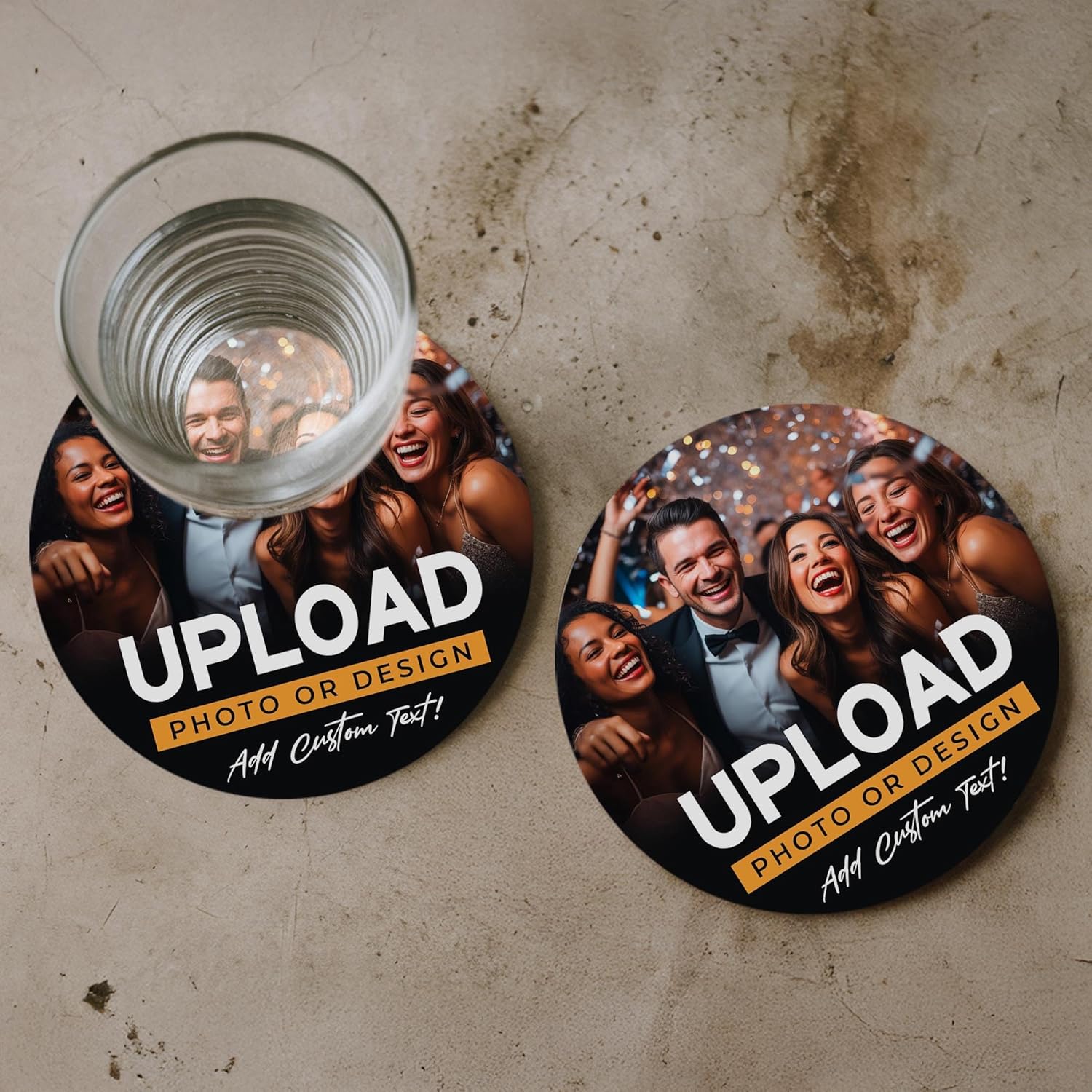 100-Pack, Personalized Drink Coasters, Custom Cardboard Coasters with Photo and Text, Design Your Own Coaster for Events, Parties, Bars and Unique Gifts, 3.95" Round
