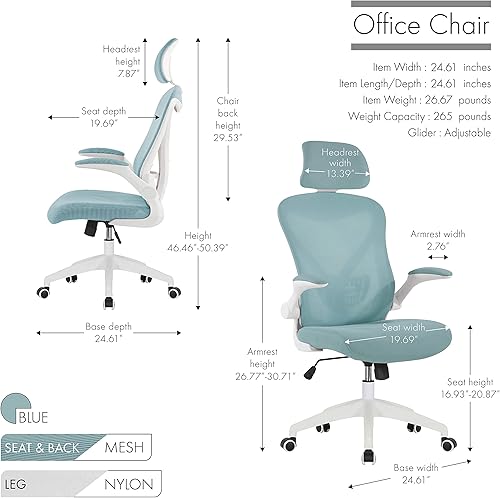 Miniatura 2 de Porthos Home Raif - Silla de oficina con reposacabezas, respaldo de malla transpirable en forma de S, sistema de inclinación central, reposabrazos