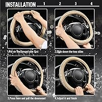 Vista 6 de CAR PASS Funda para volante de cuero beige con diamantes brillantes, cristales blancos brillantes con purpurina y pedrería, ajuste universal de 14