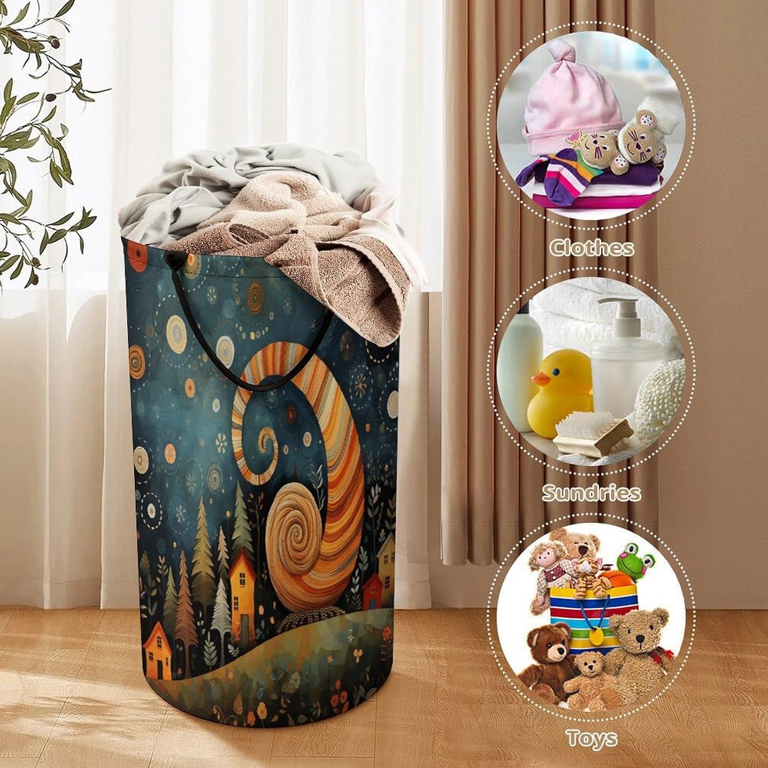 Snail Element Picture Laundry Hamper Large Collapsible Laundry Basket with Handles Waterproof Clothes Hamper Portable Dirty Clothes Basket for Bedroom Laundry Room Closet Bathroom
