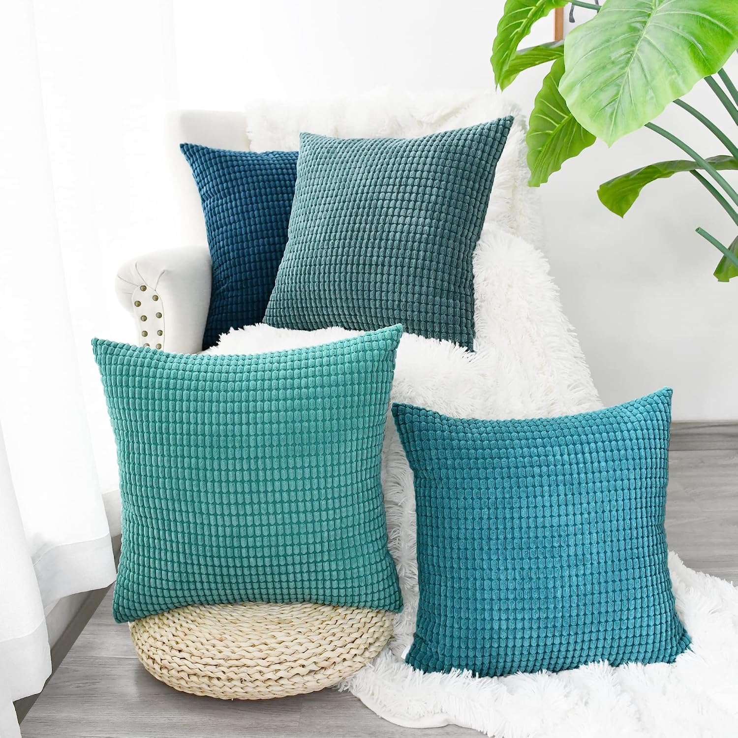 CaliTime Pack of 2 Comfy Throw Pillow Covers Cases for Couch Sofa Bed Comfortable Supersoft Corduroy Corn Striped Both Sides 66cm x 66cm Teal - Image 5
