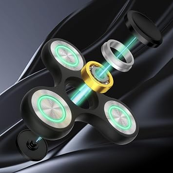 Metal Light Up Fidget Spinner Toy Cool Fidget Spinners | Stainless Steel Bearing, Silent Spins 3-5 min with Fluorescent, Focus Anxiety Stress Relief Boredom Toy for Kids Adults Black
