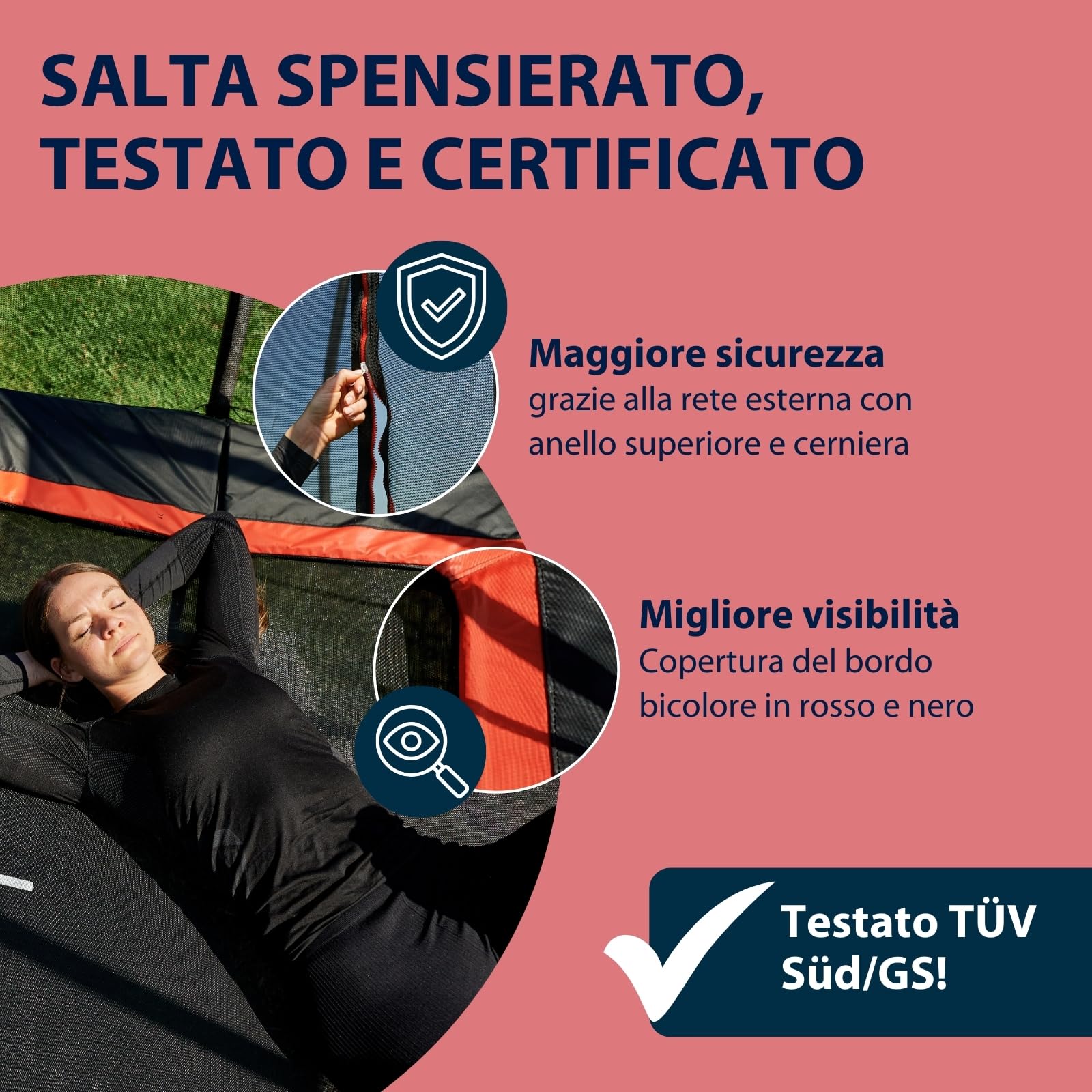 HUDORA trampolino 4square - 244x366/215x305cm grande, rettangolare per esterni - Trampolino sportivo rettangolare fino a 120kg - Trampolino per famiglie con rimbalzo elevato - Trampolino di qualità