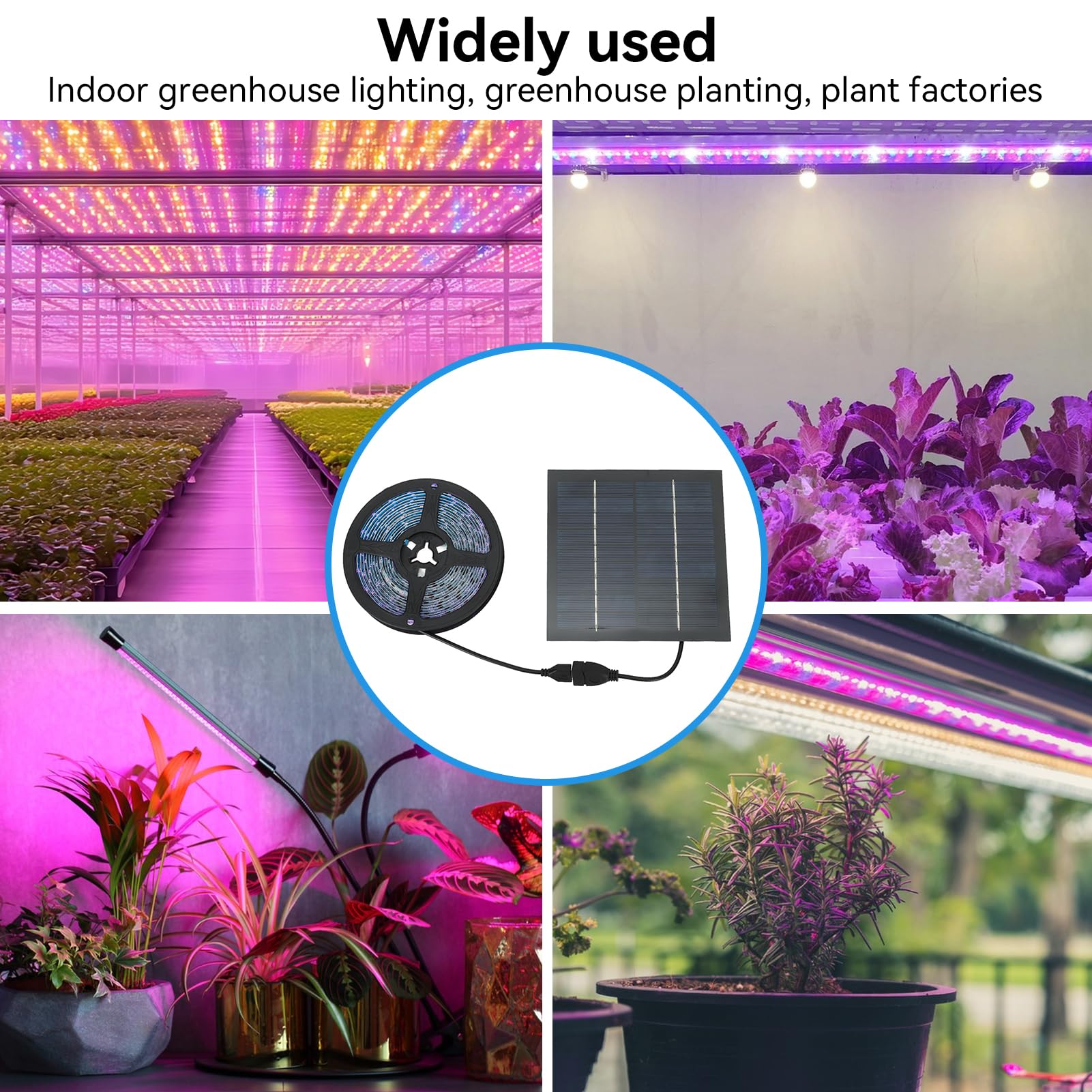 HERCHR Bande Lumineuse de Culture de Plantes Solaires, 5W 5V 5A Lampes de Culture à Énergie Solaire Poussent des Bandes Lumineuses Lampe Chauffante LED 5M pour Serre de Jardin