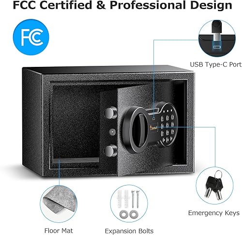 Miniatura 16 de Bonsaii Caja fuerte de 0.6 cúbicos con teclado electrónico, estante extraíble, para objetos de valor, joyas y documentos en el hogar, hotel