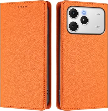Case for Tecno Spark 40 Case, Leather Wallet Book Flip Folio Stand View Compatible with Tecno Spark 40 Phone Cover Orange