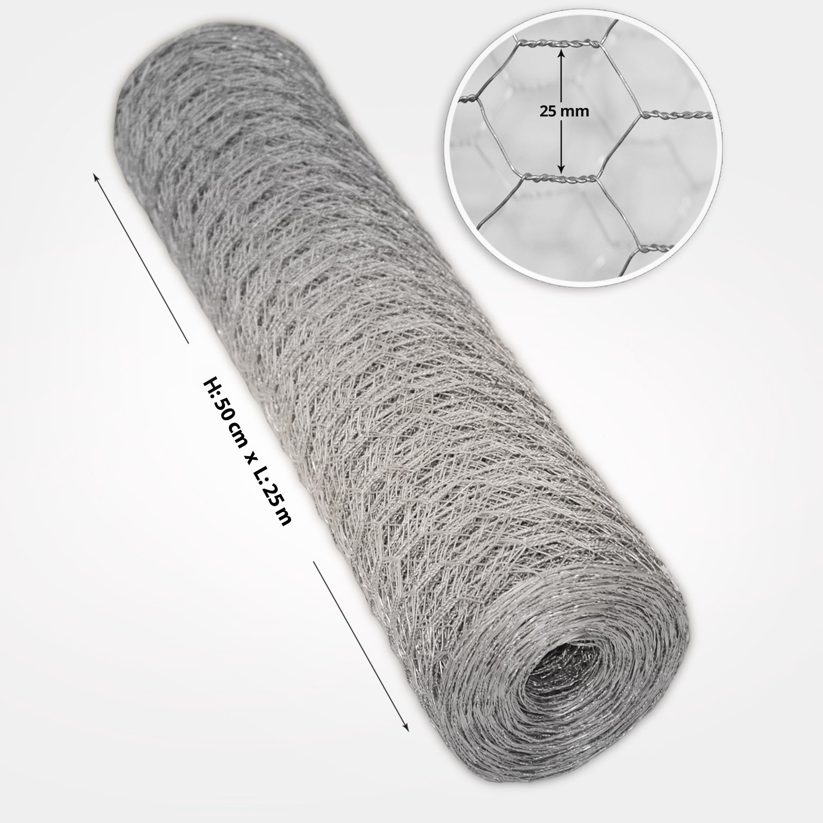 casa pura Grillage en Fil de Fer zingué, Clôture pour poulailler Jardin,Treillis de Bricolage, Grille résistante aux intempéries, épaisseur du Fil 0.8 mm (Maille 25mm - (H) 50cm x (L) 25m Galvanisé)