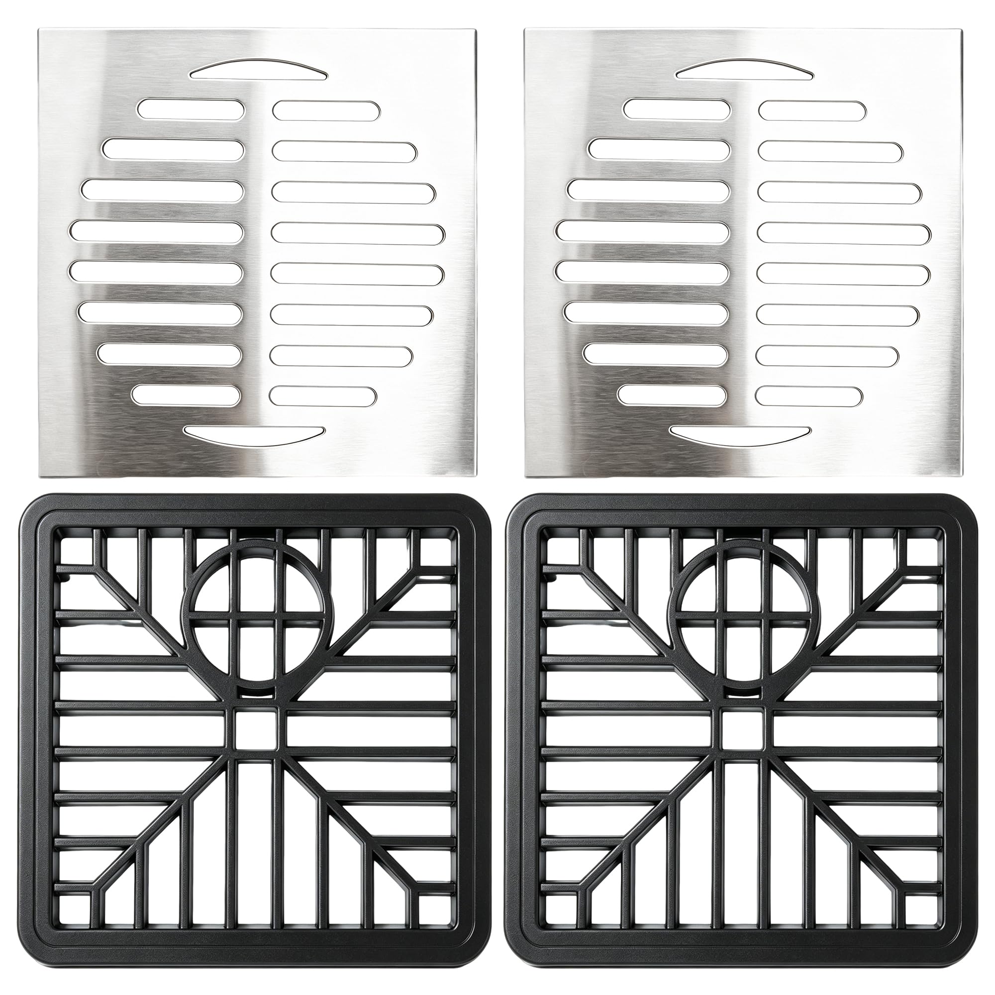 4pcs Square Drain Cover 150x150mm - Stainless Steel & Plastic Gully Grid