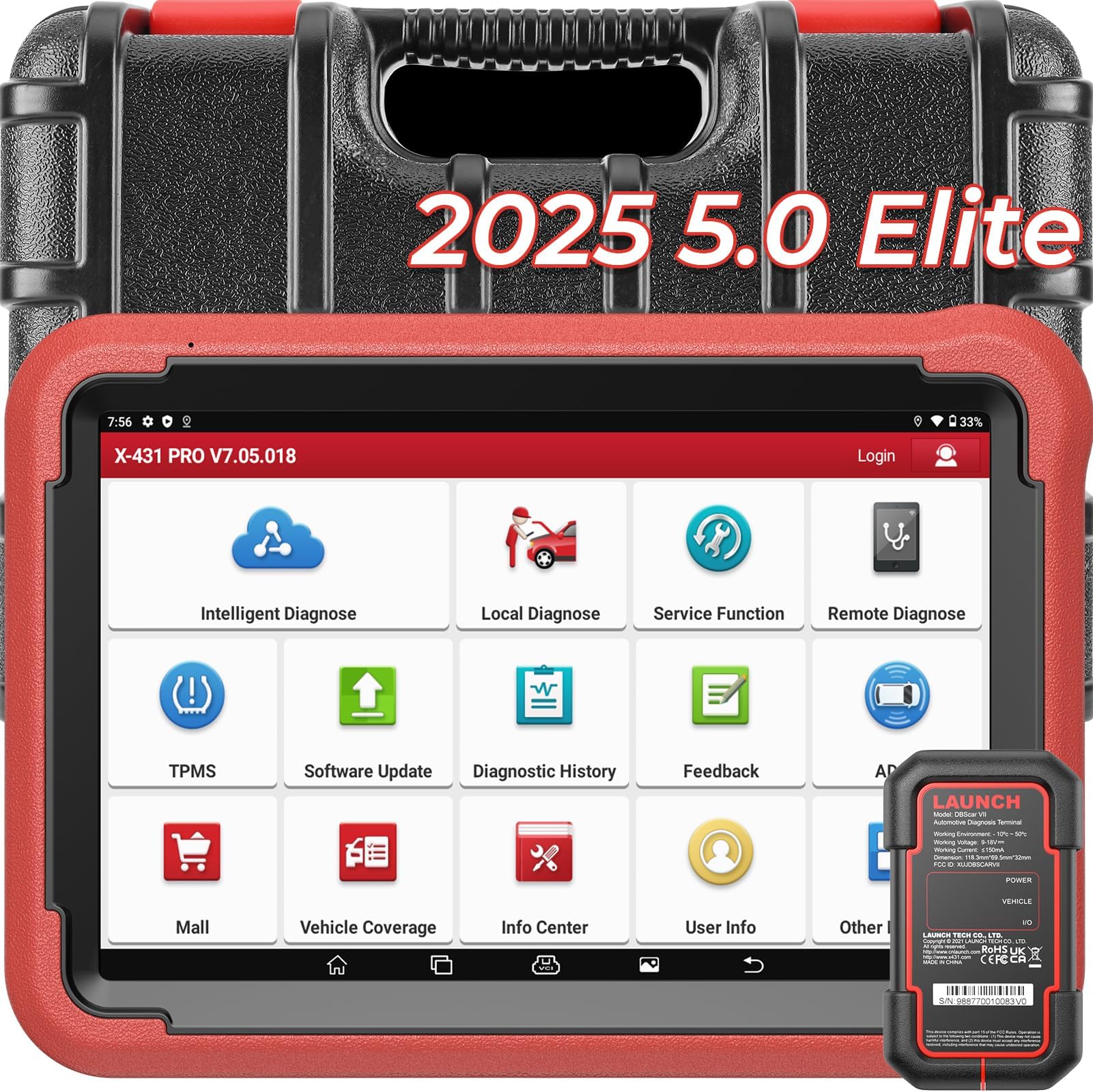 LAUNCH X431 PROS V+ 5.0 Elite Bi-Directional Scan Tool with 2025 Release DBSCar VII Connector 38+ Resets ECU Online Coding CANFD FCA AutoAuth VAG Guide 2 Years F-Ree Update