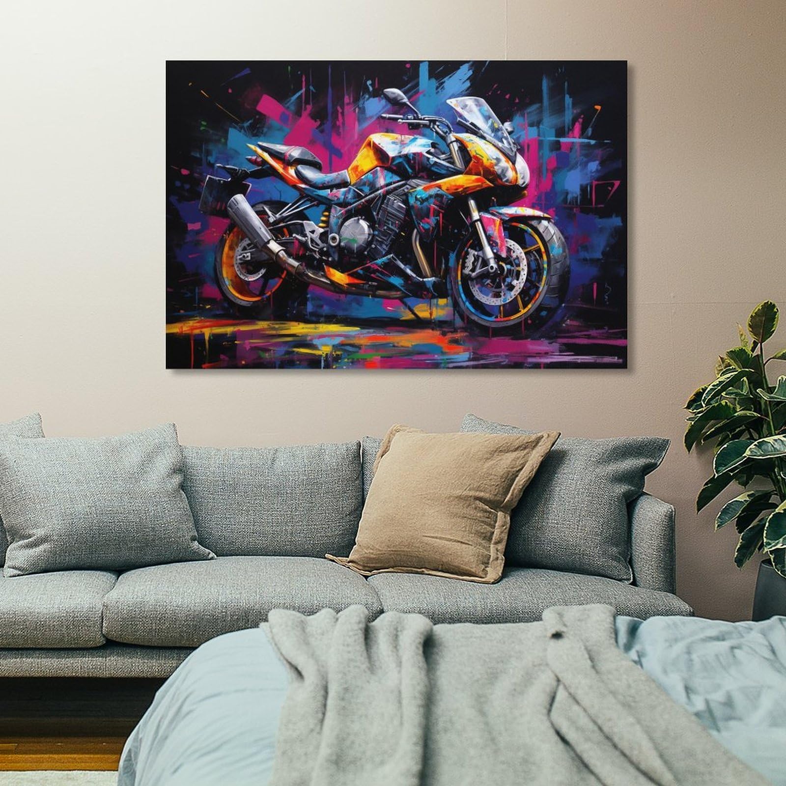 FOCCAR Hermosos carteles de lona impresos de motocicleta, retro, genial, magnífico, decoración de pared de motocicleta para salas de estar, dormitorio, arte de pared