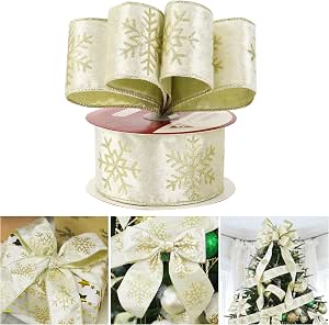 AIMUDI Navy Blue & Silver Christmas Ribbon - 2.5 Inch Wired Velvet Glitter Snowflake Ribbon, 10 Yards