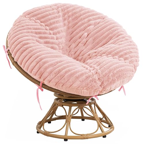 HOMBYS Fluffy Shaggy Cover for Papasan Chair Cushion, Plush Faux Fur Slipcover ONLY, (Without Cushion) Removable Soft Papasan Cushion Covers with 8 Ties, (Pink, 50"x50")