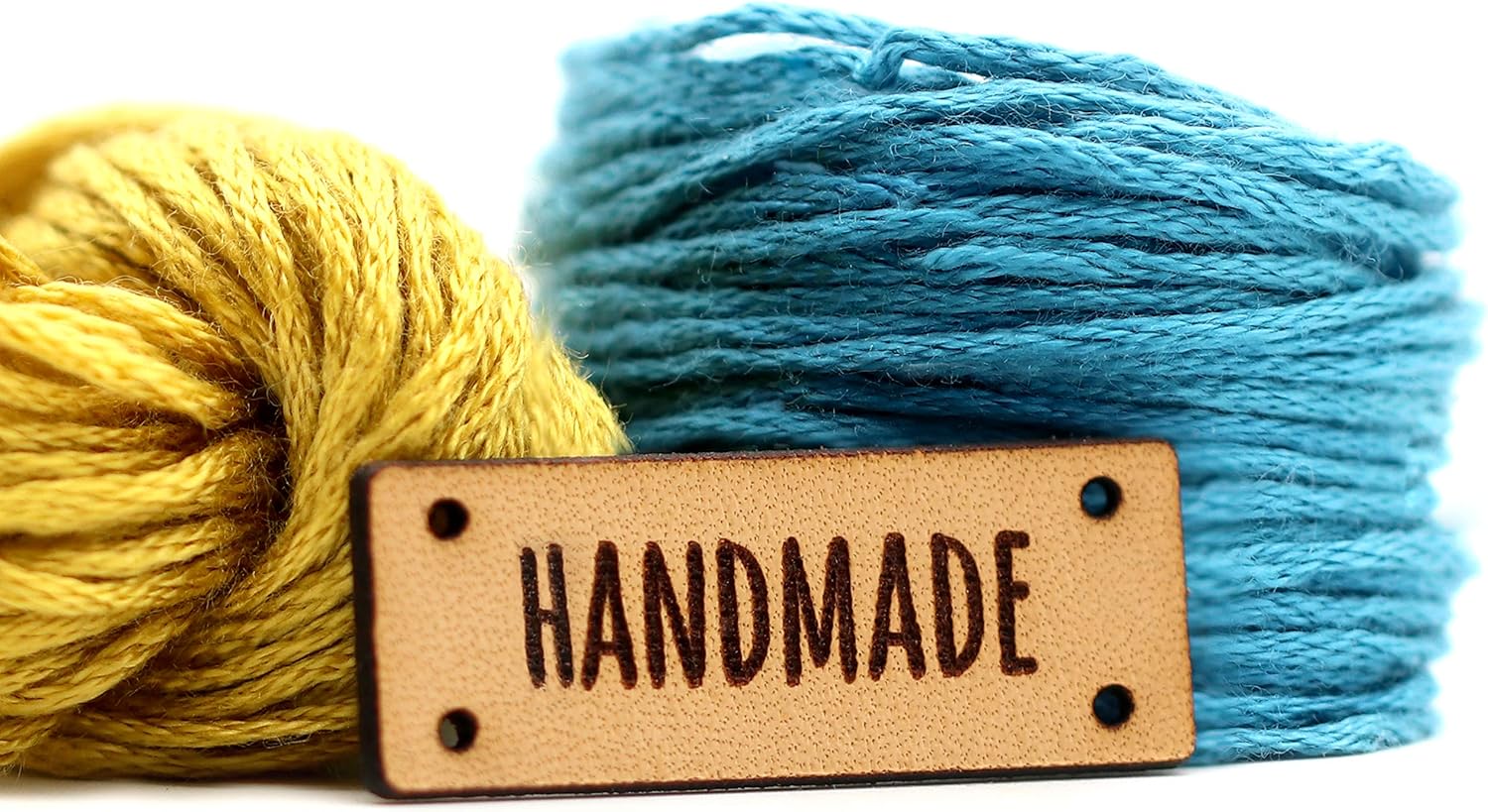 Customized Small Tag with Hole Handmade Leather Label Mod. SM03 - Veg Tanned Leather Labels for Crochet Items, Knitting (Customized Text - 30 Pieces)