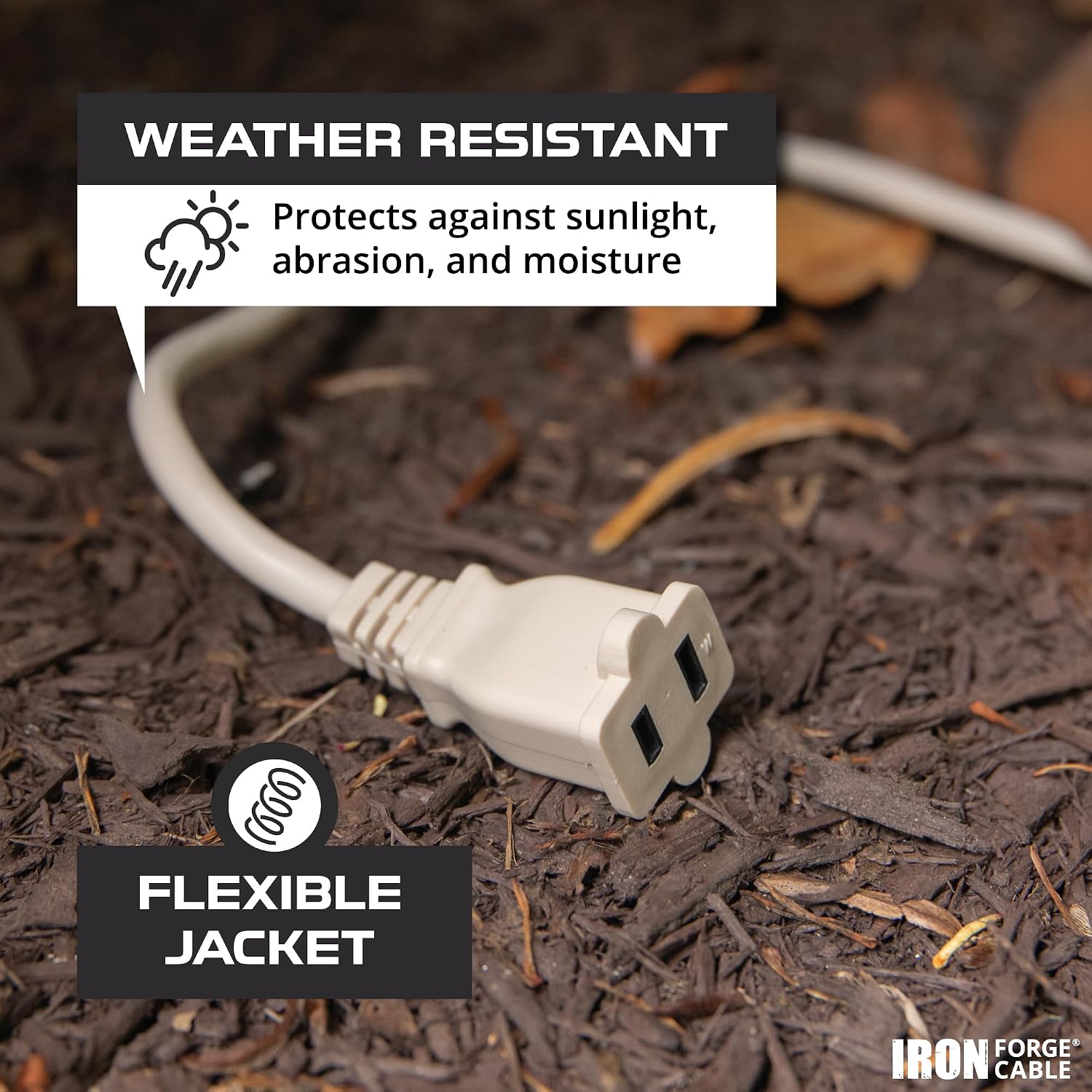 Iron Forge Cable 2 Prong Extension Cord 25 ft - 16 Gauge 13 Amp Heavy Duty Outdoor 2 Prong Power Cord - SJTW - Great for Landscaping, Deck, Outdoor Lights - Tan