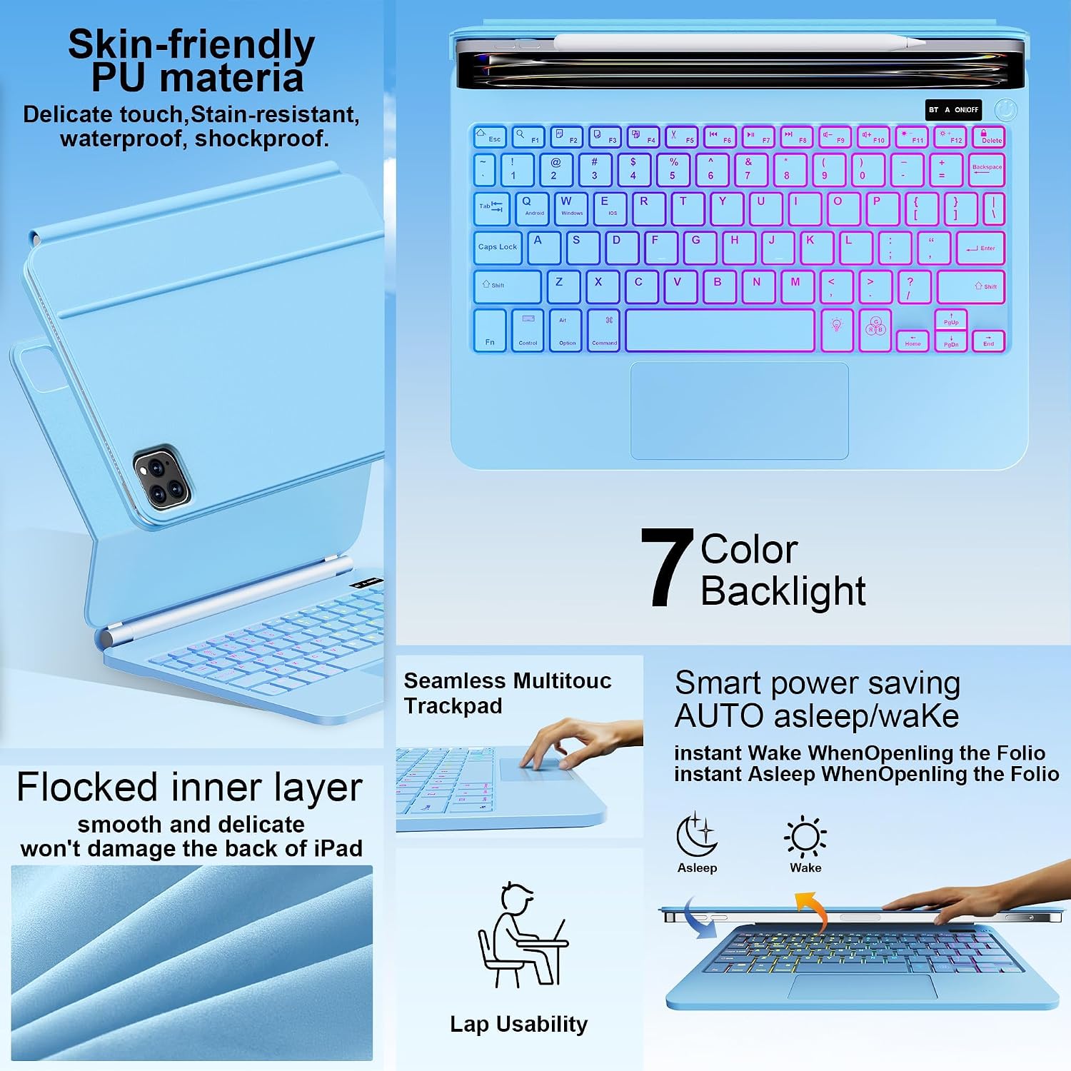 Condition photo showing New/Like New for ggqfgtoj for ipad pro 13 inch case with keyboard (m5/m4, 2025/2024),magic-style magnetic – 7 colors backlight -floating cantilever stand - multi-touch trackpad keyboard case for ipad pro 13 (blue)