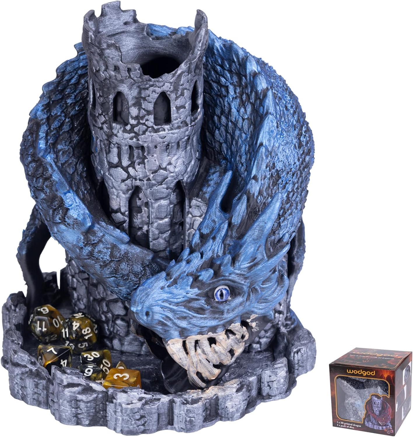 Blue Dragon Castle Dice Tower,for Tabletop Games,D&D and RPG Games,Dungeons and Dragons,DND Dice Tower,Perfect Table Decoration & Party Surprise Gifts（with 7Pcs Polyhedral Dice）