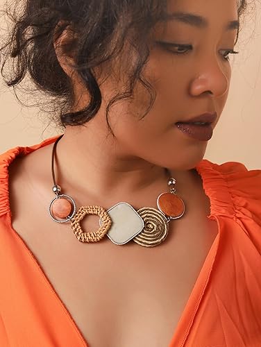 Miniatura 3 de MINACHI Handmade Braided Necklace for Women, Wooden Beads, Rattan Charm, Vintage Style, Gift Jewelry