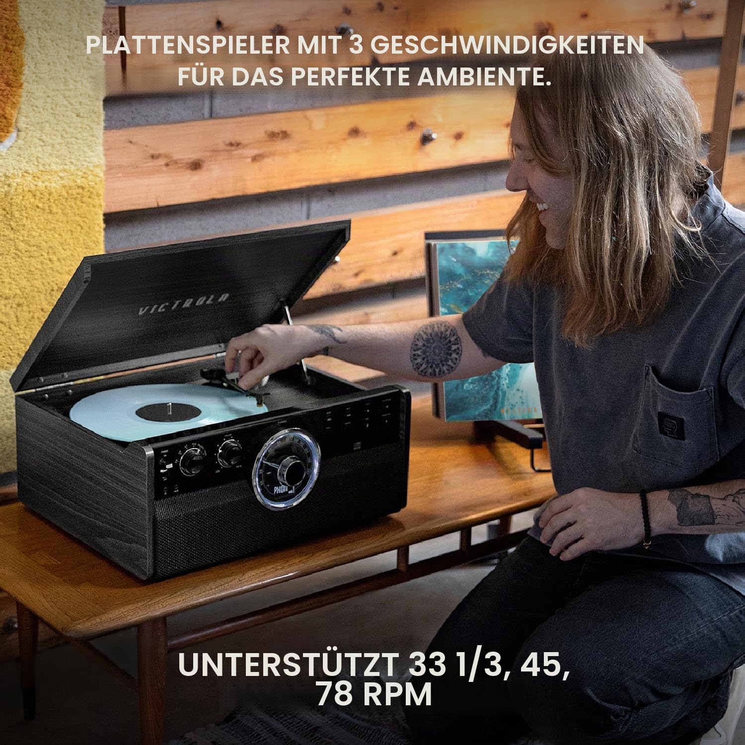 Victrola Empire - Holz 6-in-1 Bluetooth-Plattenspieler - Farmhouse Walnuss