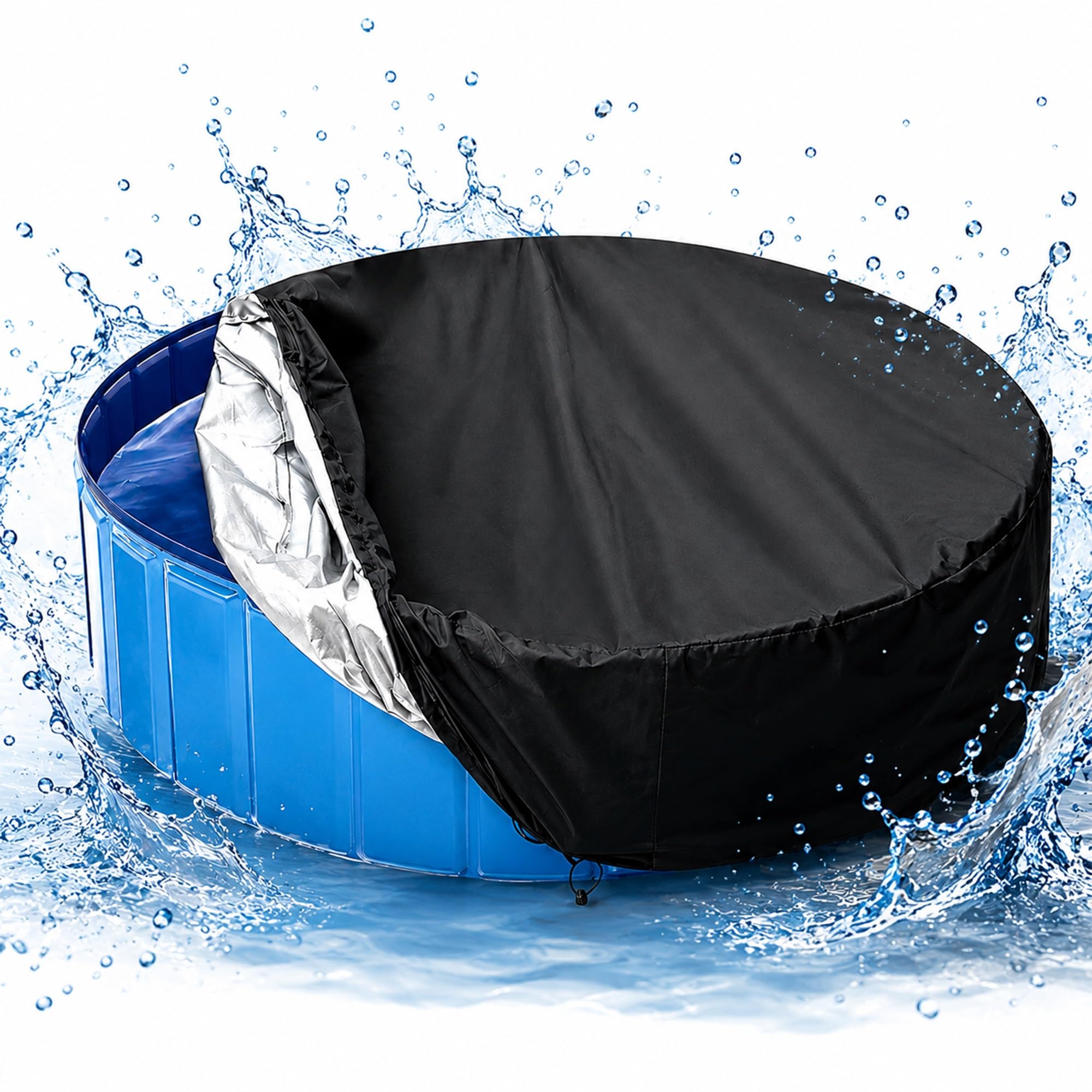 Copertura per piscina rotonda, tessuto impermeabile antivento e antistrappo per piscine fuori terra, blocca foglie e detriti, riduce il consumo di prodotti chimici(Black,L 366 x H 20 cm)
