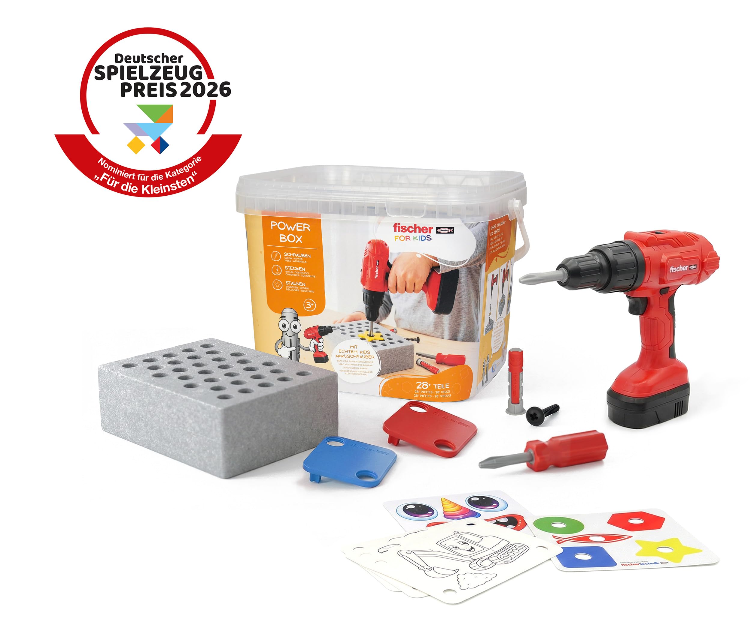 fischertechnik Fischer for Kids Power-Box 579436 kit de Bricolage dès 3 Ans | Jouet d’outils pour enfants 579436, complément idéal pour établi d’atelier, avec chevilles et perceuse-visseuse sans fil